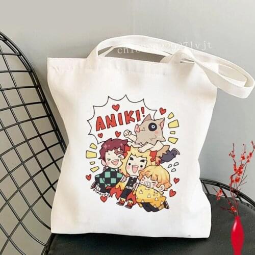 Demon Slayer shopping bag canvas grocery eco recycle bag bag cloth reusable fabric string grab