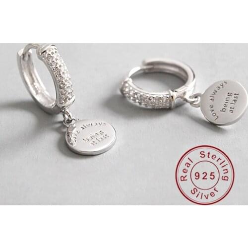 2019 Brincos De Argola 1 Pair Korean 925 Sterling Hoop Earrings For Women Round Letter Eardrop Jewelry Female Lover Engagement