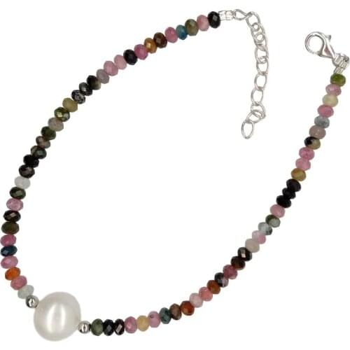 Natural Rainbow Faceted Rondelle Tourmaline Freshwater White Pearl Bracelet Clasp luxury Handmade bracelet for women