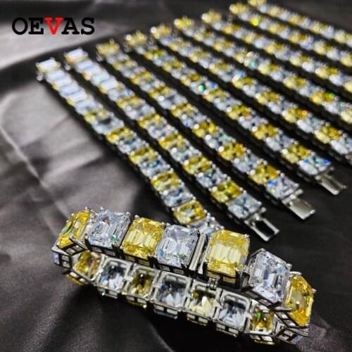 OEVAS 100% 925 Sterling Silver Sparkling 1 Row Full High Carbon Dimaond Topaz Bracelet For Women Wedding Party Fine Jewelry Gift