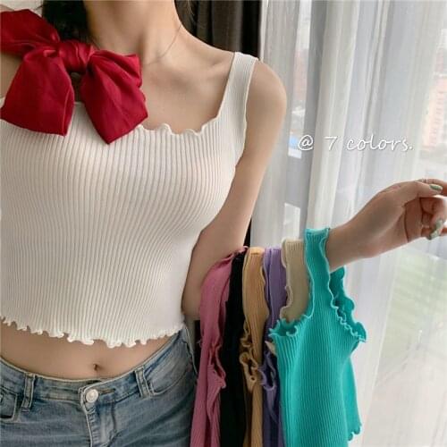 Womens Slim Knitting Simple Ruched Camisole Tops Female Knitted Purple Thin Tank Top Sleeveless Basic Solid T shirts for Girl