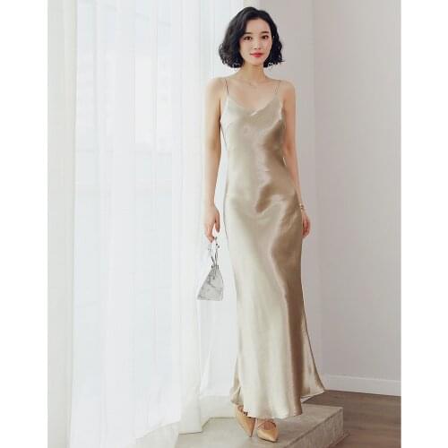 Summer Dress Women Casual Long Satin Slip Dress Spaghetti Strap Party Dress Vintage Gold White Silk Sexy Maxi Dresses Vestidos