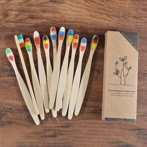 10 Pieces Colorful Bamboo Toothbrush Natural Vegan Tooth Brush Medium Bristle Flag Style Toothbrush Eco Friendly Bambus Bamboo