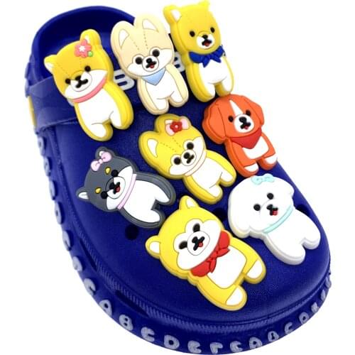 10PCS/Set New Design Animal Dog Shoes Charms PVC Croc Jibz Buckle Cartoon Slippers Accessoires Shoe Decr X-mas Gifts