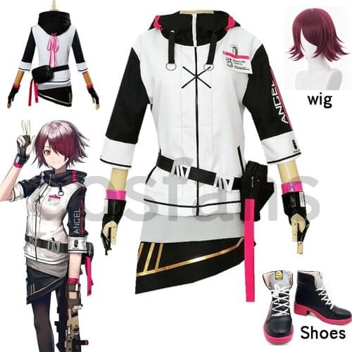 10PCS Arknights Exusiai Cosplay Costume Outfit Jacket Full set Women Men Halloween adult Carnival Costumes Wigs and shoes
