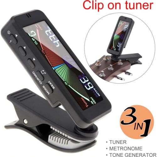 3 IN 1 Black Guitar Tuner Large LCD Screen Metronome Generator with Clip for Chromatic Guitar Bass Ukulele Violin