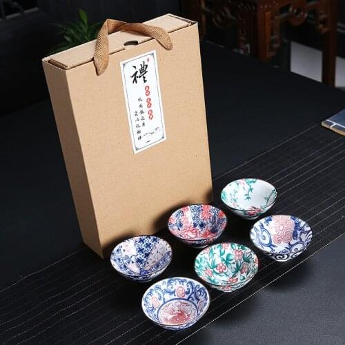 6pcs Drinkware Bue and White Chinese Porcelain Tea Bowl for puer Teacup Tea Set Ceramic Atique Glaze Kung Fu Tea Master Cup
