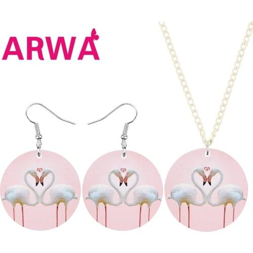 ARWA Acrylic Round Valentine‘s Day Flamingo Bird Jewelry Sets Cute Animal Earrings Necklace For Women Girls Lover Birthday Gift