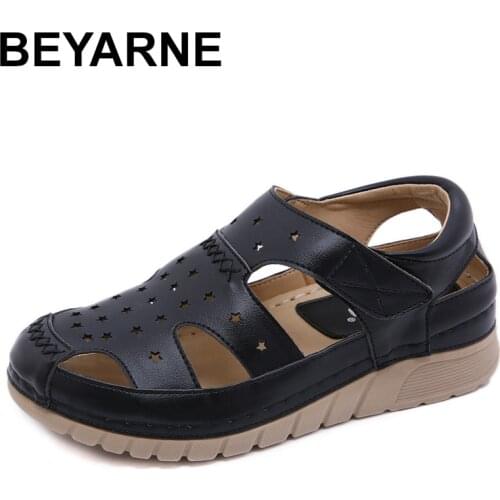 BEYARNEEurope and the United States single shoes car wedges lightsome hollow out cool mom fall big yards