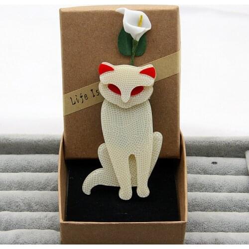 FishPeach Large Acrylic Fox Brooches And Pins For Women Ladies Resin Cats Animal Collar Brooch Scarf Badges Accessories Gifts