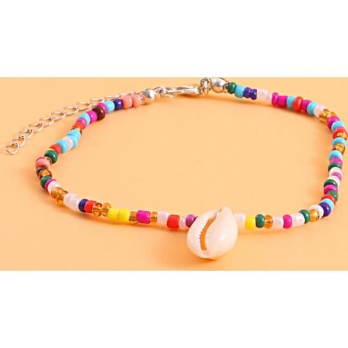 Simple Shell Pendant Anklet Womens Fashion Personality Beach Colorful Beads Foot Chain Ankle Bracelet Barefoot Accessories