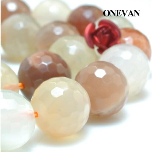 ONEVAN Natural A Mixed Color Moonstone Faceted Round Beads Stone Bracelet Necklace Jewelry Making Diy Accessories Gift Design