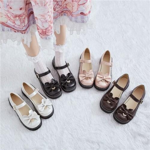 Demon Gothic PU Leatehr Footwear Anime Cosplay Lolita Shoes Low Heel Jk Uniform Leather Shoes Sweet Cute Bow Platform Shoes