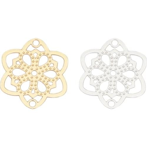 DoreenBeads Fashion Iron Based Alloy Filigree Stamping Connectors Flower Silver Color Gold Jewelry DIY Charms 22 x 19mm, 10 PCs