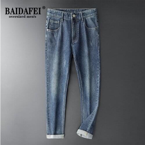 Plus Size 40 42 Mens Classic Casual Fashion Jeans 2021 Spring Autumn New Arrivals Solid Color Zip Mens Loose Straight Jeans