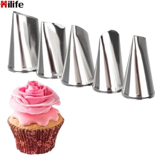 Stainless Steel Baking Cupcake Pastry Tools 5 Pieces/set Icing Piping Nozzles Rose Petal Nozzles DIY Cake Cream Decoration
