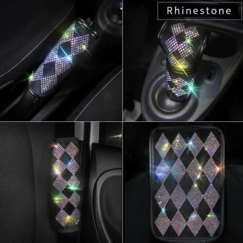 Crystals Rhinestone Car Seat Belt Cover Seat Shoulder Cushion Armrest Colorful Gear Cover Handbrake Cover Car Decoration