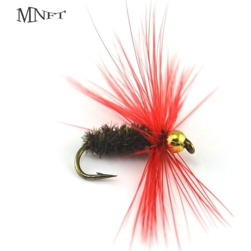 MNFT 10PCS 10# Red Hackle Golden Bead Head Peacock Nymph Gold Trout Flies Fly Fishing