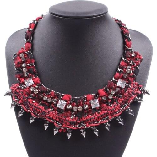 Fashion Brand New Design Wholesale Rope Braided Chain Necklace Spike Pendant Chunky Statement Brand Necklace for Women