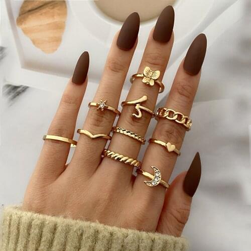 FNIO 2021 Trendy Boho Midi Knuckle Ring Set For Women Crystal Geometric Finger Rings Fashion Bohemian Jewelry