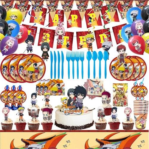 Naruto Birthday Party Decorations Anime Uchiha Itachi Sasuke Balloons Banner Cake Topper Party Decoration Disposable Supplies