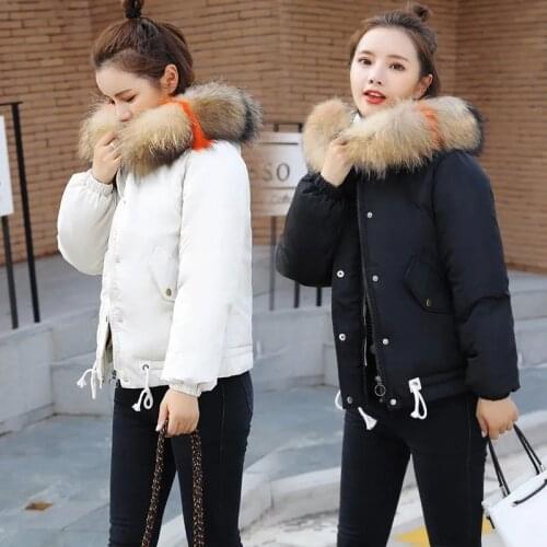 2021 New Winter Jacket Short Coat Women Parkas Fur Collar Female Jacket Cotton Padded Parka Warm Outerwear Plus Size