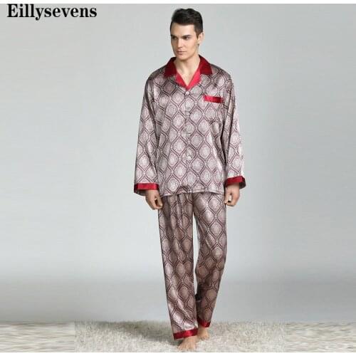 New Men Silk Satin Pajama Sets Long Sleeve Sleepwear Set Two Pieces Pijama Pajamas Suit Male Breathable Pyjamas Loungewear#g3