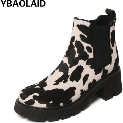 New Autumn and Winter Milk Pattern Fashionable Pure Horsehair Thick-soled Short Boots Fashionable Sleeve Big Head Martin Boots