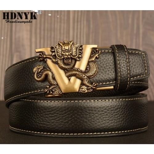 Factory Direct Cowskin Men Belt Fashion V Dragon Designer Buckle Belt High Quality Genuine Leather Belt Men Quality Assurance