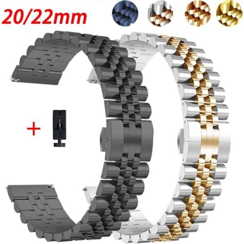 22mm 20mm Stainless Steel Strap Band for Samsung Galaxy Watch 3 41 45mm Gear S3 Watch 46mm 42mm for Amazift Metal Wrist Bracelet