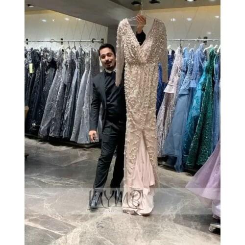 Luxury Dubai Gold Hijab Evening Wear Dresses Mermaid Sparkle Crystal Beads Handmade Wrap Skirt Long Formal Party Gowns Plus Size