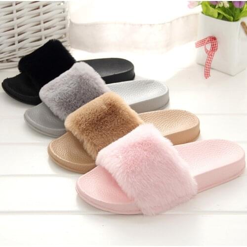 2020 New Style Sandals women shoes fur sandals Plush Flat Furry Slippers Female Fashion Home Outdoor Wear slippers 36-40