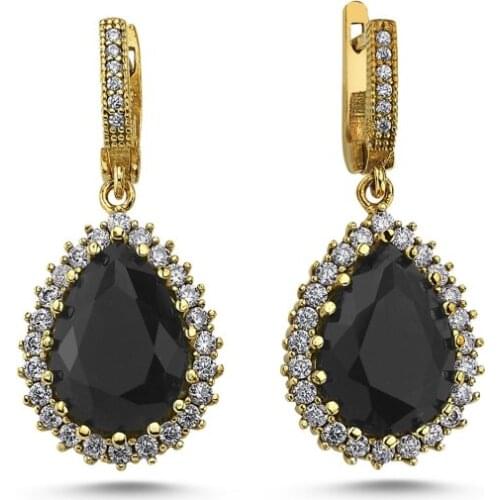 Silver 925 Sterling Drop Black Zircon Cubic Zirconia Authentic Earrings