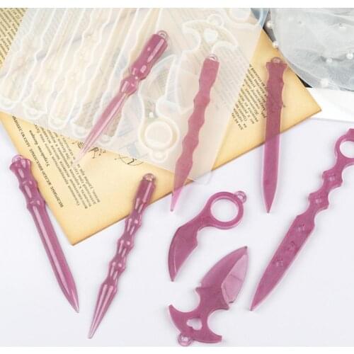 Silicone Mold Creative Epoxy Mold Dagger Knife Keychains Silicone DIY Pendant Making Tool Jewelry Accessories
