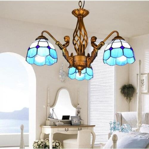 Bedroom Novelty Mermaid pendant lights with stained glass lampshade for Restaurant suspension glass hanging lamp Tiffany lamp