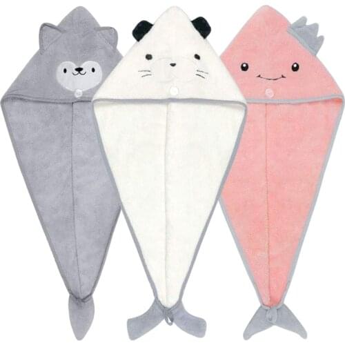 Cartoon Animal Shape Turban Shower Bath Cap Water Absorption Hair Drying Towel with Button Quick Dry Head Wrap F1FF