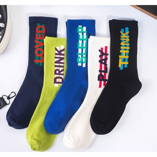 Street Hip-hop Sports Socks with Letters Cotton Tube Socks and Long Socks for Men and Women Sport Cycling Men Breathable Socks