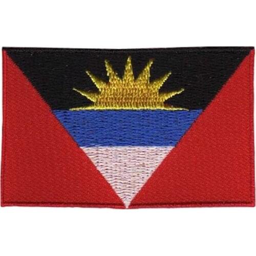Embroidery Antigua and Barbuda Flag Patch Made by Twill with Flat Broder and Iron On Backing MOQ50pcs free shipping by Post
