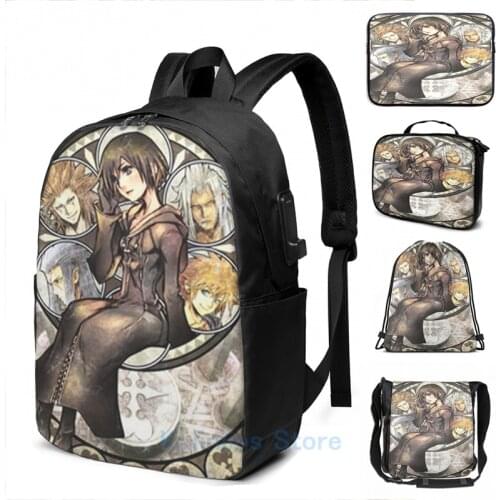 Funny Graphic print Kingdom Hearts Xions Heart USB Charge Backpack men School bags Women bag Travel laptop bag