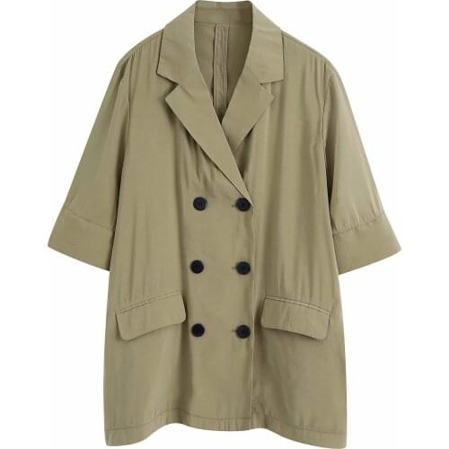 Womens casual jacket autumn new style military green double-breasted mid-length trench coat jacket drape top womens jacket