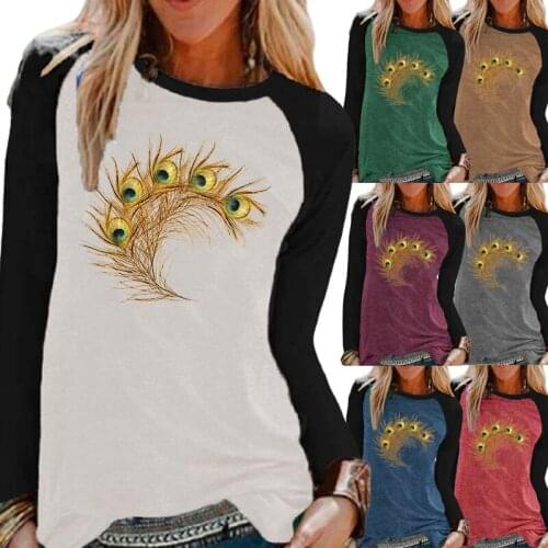 Autumn and Winter New Women Clothing Raglan Long Sleeve Fashion Printing Graphic Loose Shirt Casual Shirt Round Neck Pullovers