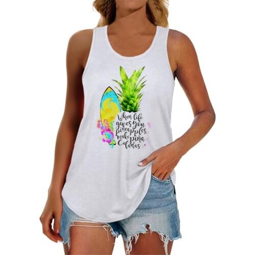 Pineapple Printing WomenS Tank Tops Casual Daily Wear O-Neck Top Open Shoulder Vest Summer Beach Female Tops Camisetas Mujer