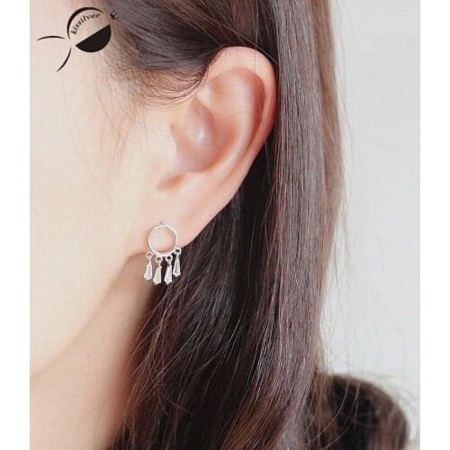 Tassel Crystal 925 Sterling Silver Earrings for Women Earrings Fashion Female Accessories Jewelry Stud Earrings Circle Jewelry