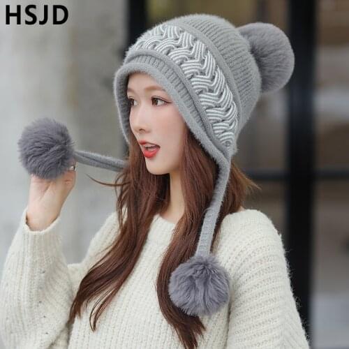 2019 Winter Women Beanies Hats With Three Pompom Ball Xmas Tree Jacquard Knit Hat Scarf 2 Piece Set Thick Warm Female Ski Cap