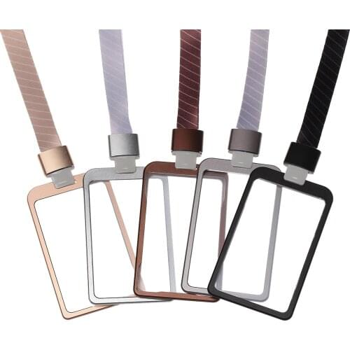 1Pcs Fashion ID Badge Holder Aluminum Alloy Work Card Bus Card Case Holder Business ID Case School Office Supplies With Lanyard