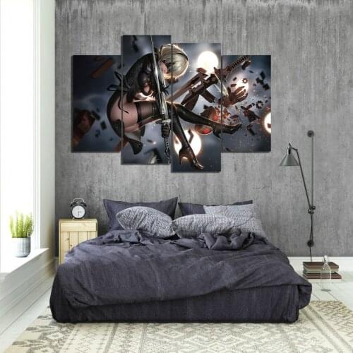 4 Panels HD Anime Girl Pictures Game Poster NieR Automata Paintings Canvas Art for Home Decor