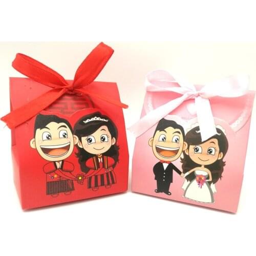 50pcs Cartoon Bride&Groom Wedding Paperboard Candy Chocolate Box Anniversary Valentines Day Decoration Gift Favor Box