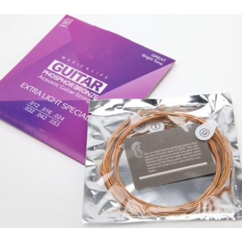 6pcs Light Acoustic Guitar Strings Hexagon Alloy Wire Phosphor Bronze Wound Corrosion Resistant Guitar Accessories