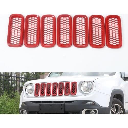 4 Colors ABS 7pcs Car Front Grille Insert with Grid Trims Frame Decoration For Jeep Renegade 2015 2016 2017 Car Styling Covers
