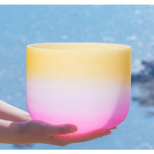8Inch Light orange and Pink Color D Frosted Quartz Crystal Singing Bowl Meditation